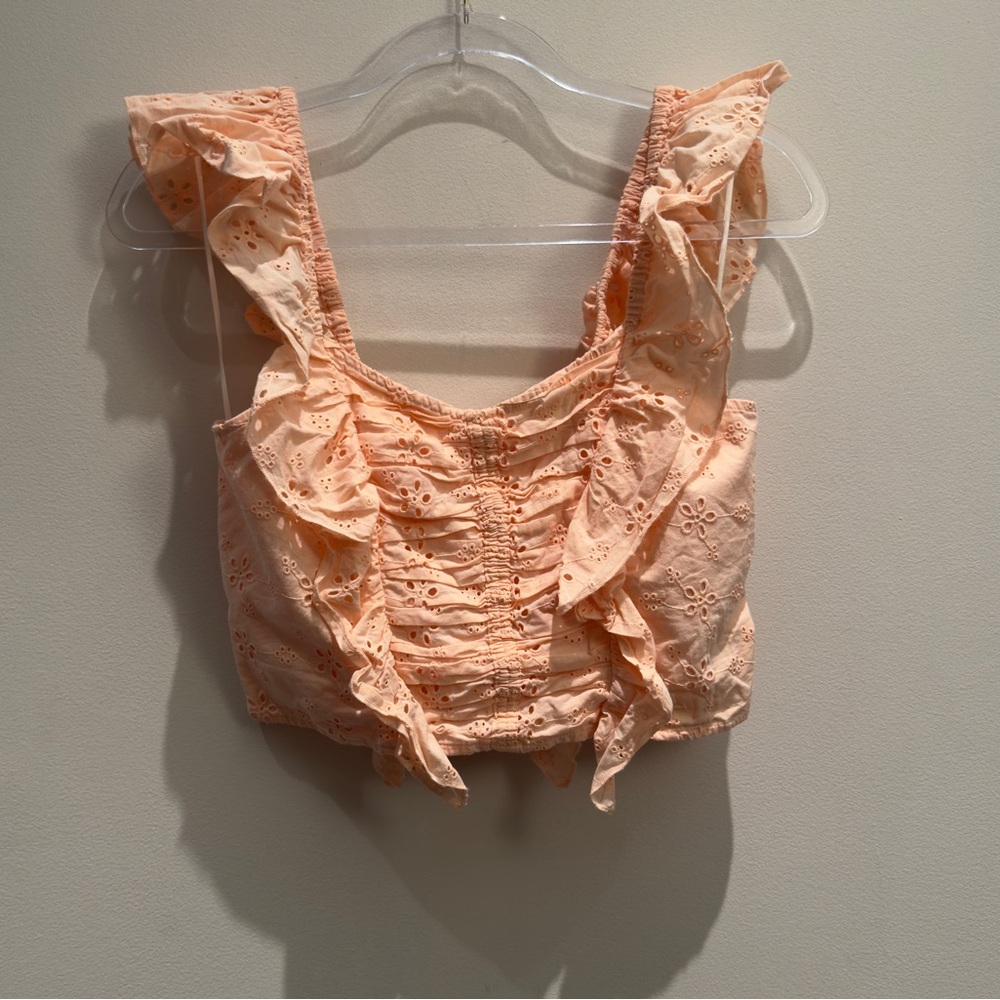 H&M Peach Ruffled Eyelet Crop Top Size Small
